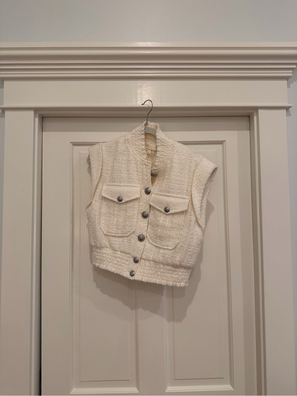 Veronica Beard Cream Tweed Cropped Vest